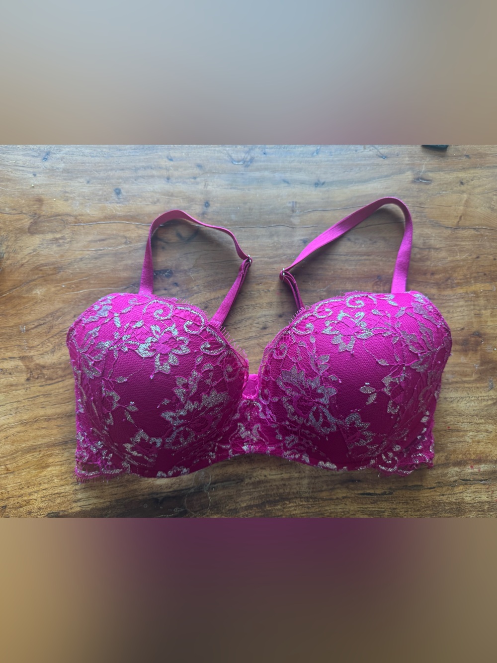 Victoria's Secret Pink Lace Push-Up Bra with Gold Floral Accents